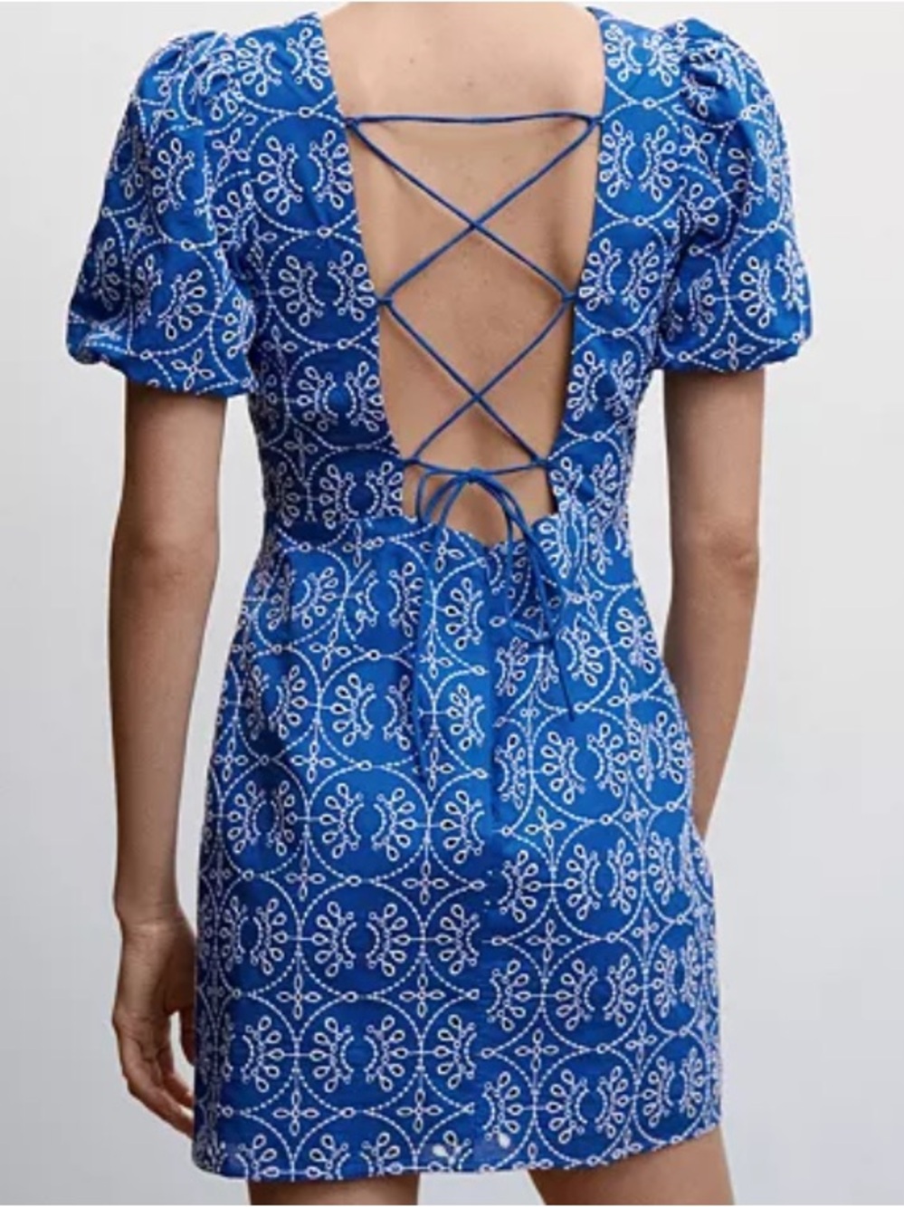 MANGO open back EMBROIDERED DRESS vneck puffed shoulders NWT szXXS